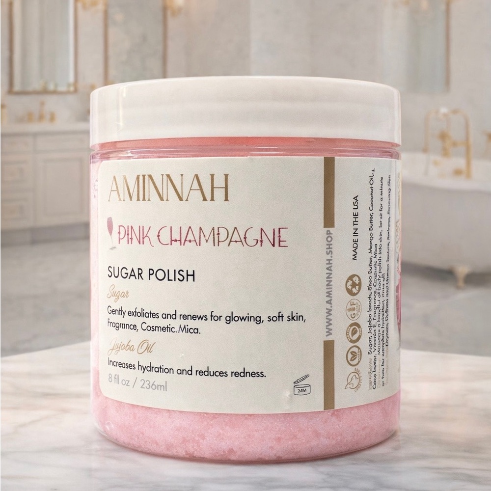 AMINNAH Pink Champagne Sugar Polish – Exfoliating Body Scrub (8 oz) $38MSRP